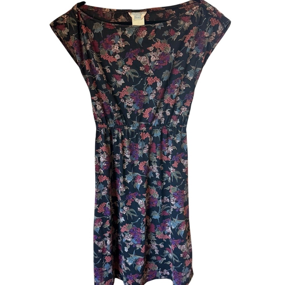 Vintage Sears 1970s Dress‎ Size 10 Small Floral Knit Semi Sheer Midi Boho ILGWU